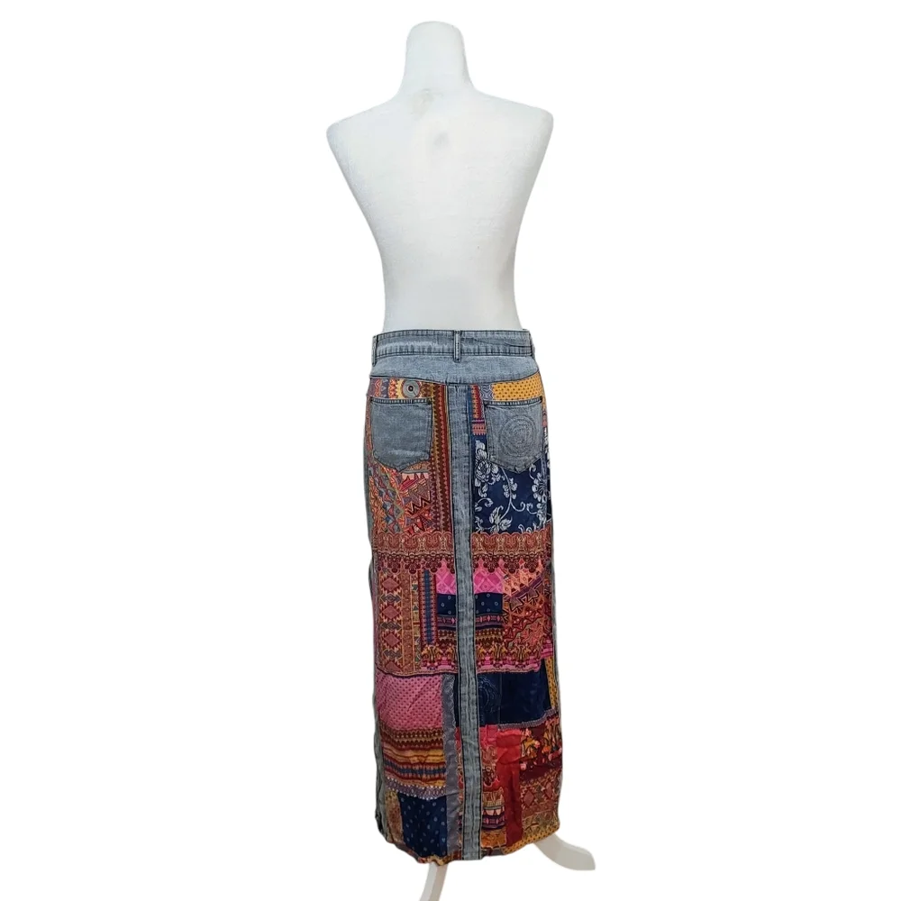 Desigual Wearable Art Multicolor Patchwork Denim Creative Artistic Maxi Skirt - Picture 10 of 16